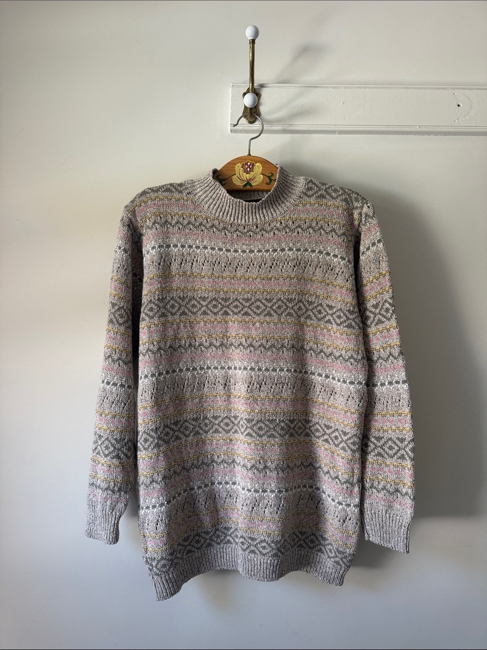 Linen Cotton Blend Liz Sport Patterned Knit Sweater